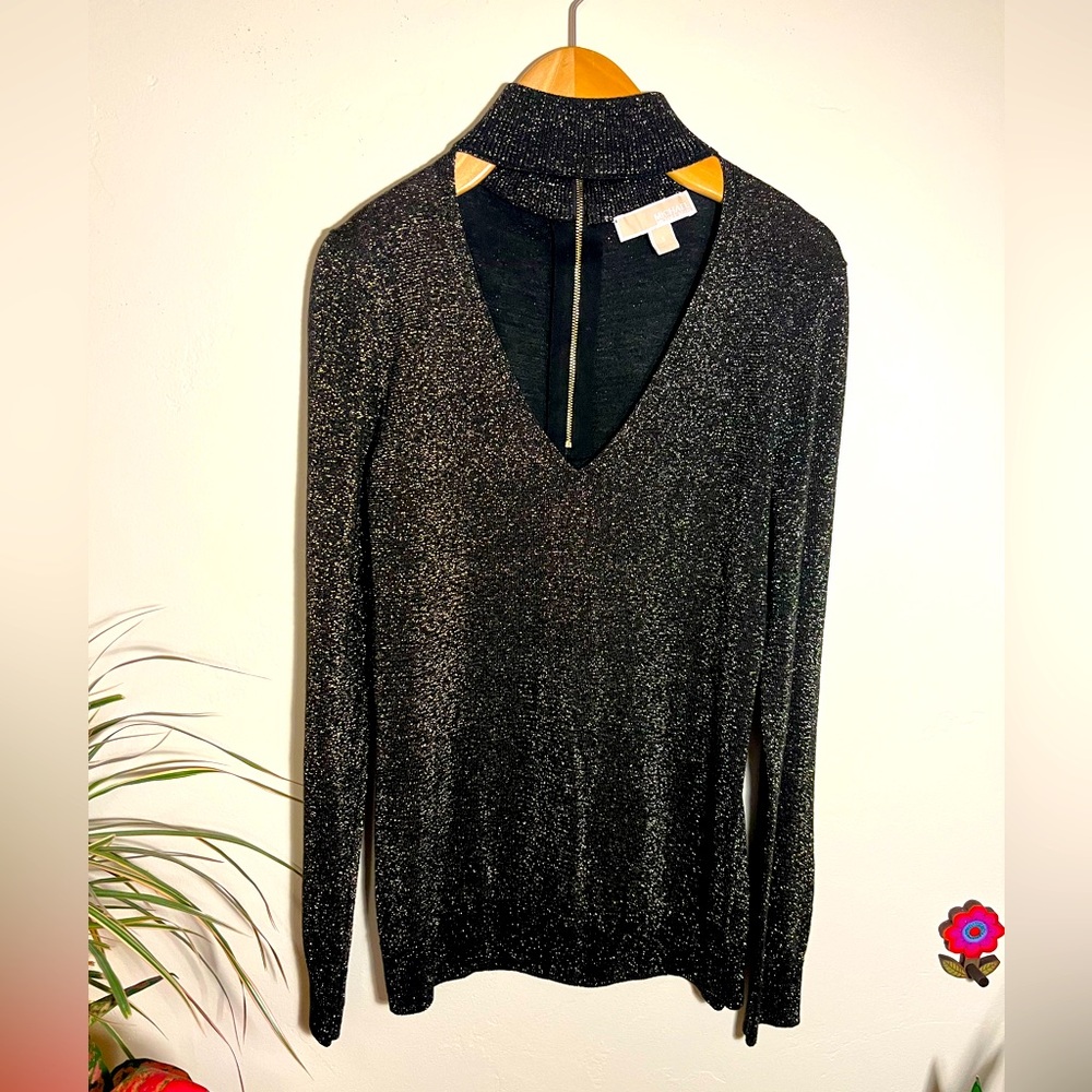 Michael Kors v-neck choker glitter metallic long-sleeved top